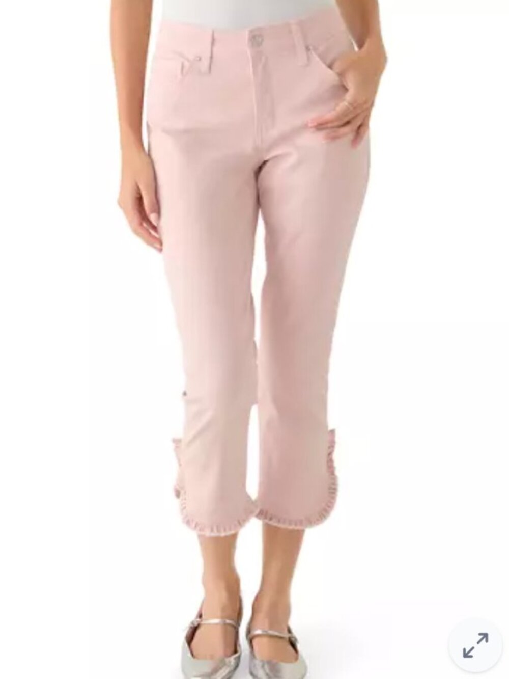 Crown & Ivy Pink Ruffle Hem Cropped Jeans